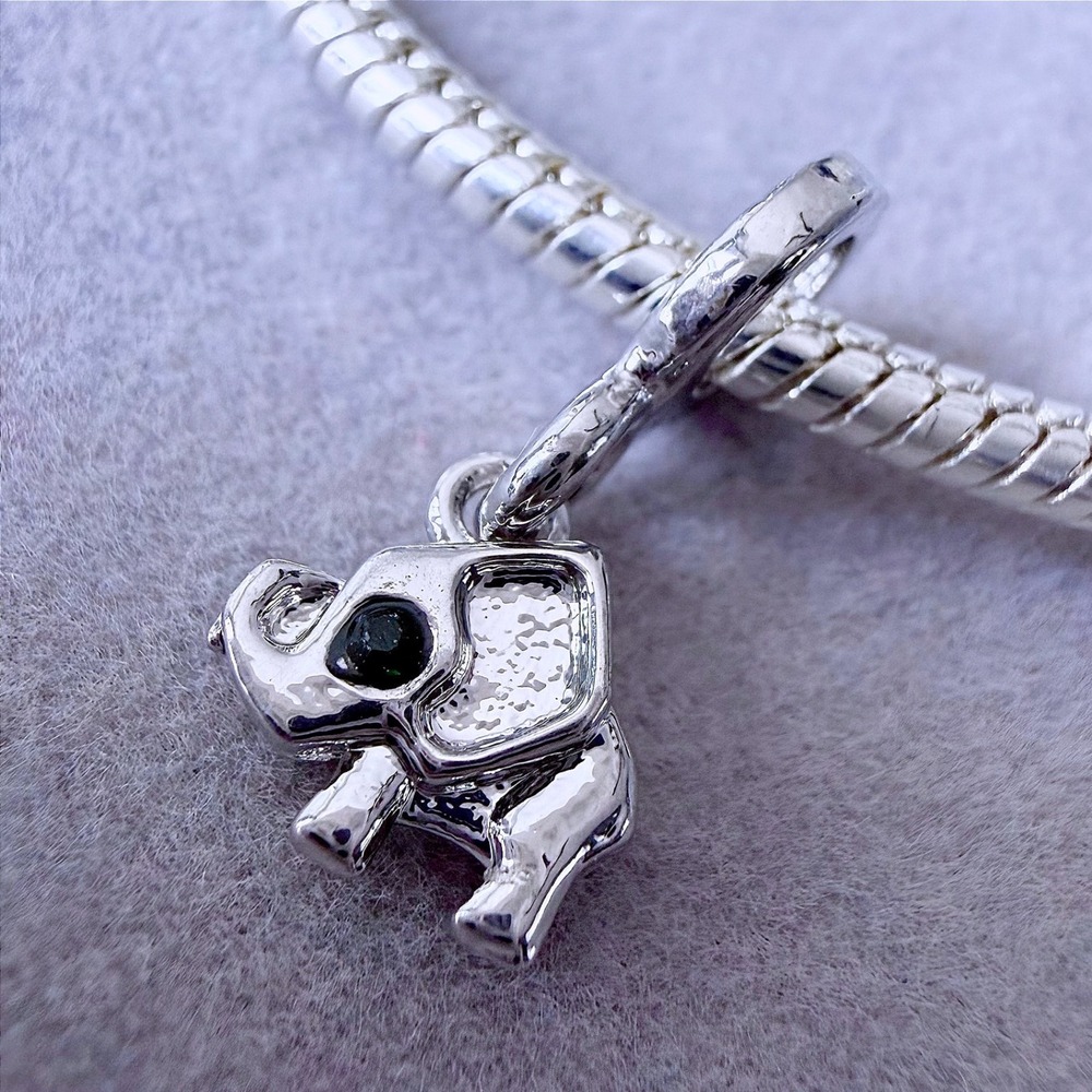 Elephant Dangle Charm with‎ Black Eye Silver Tone fits PANDORA